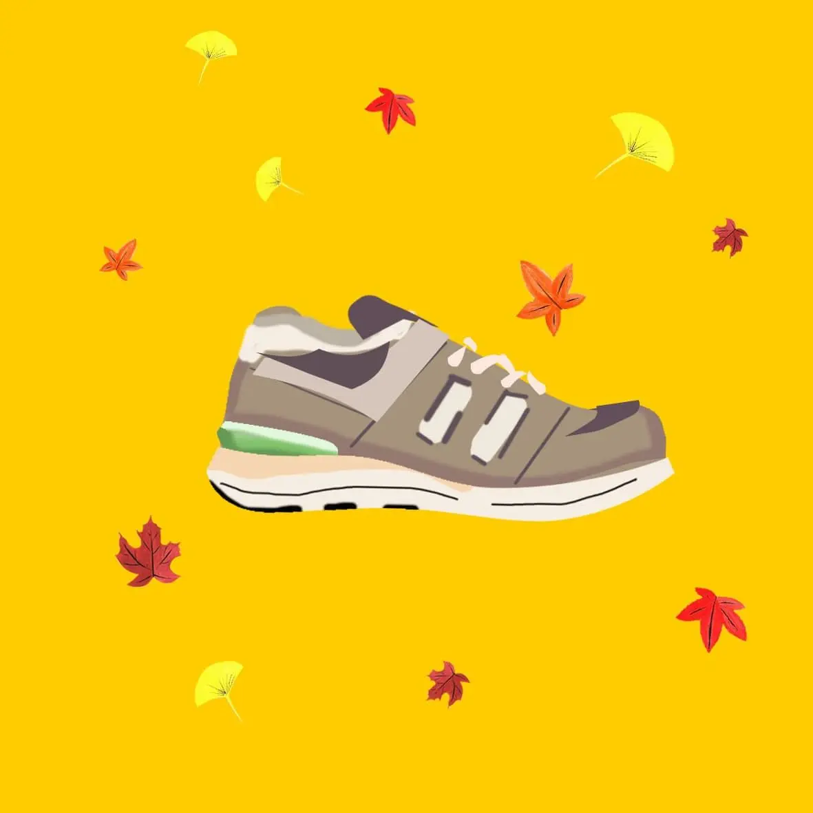 Autumn — hiking shoe with falling leaves