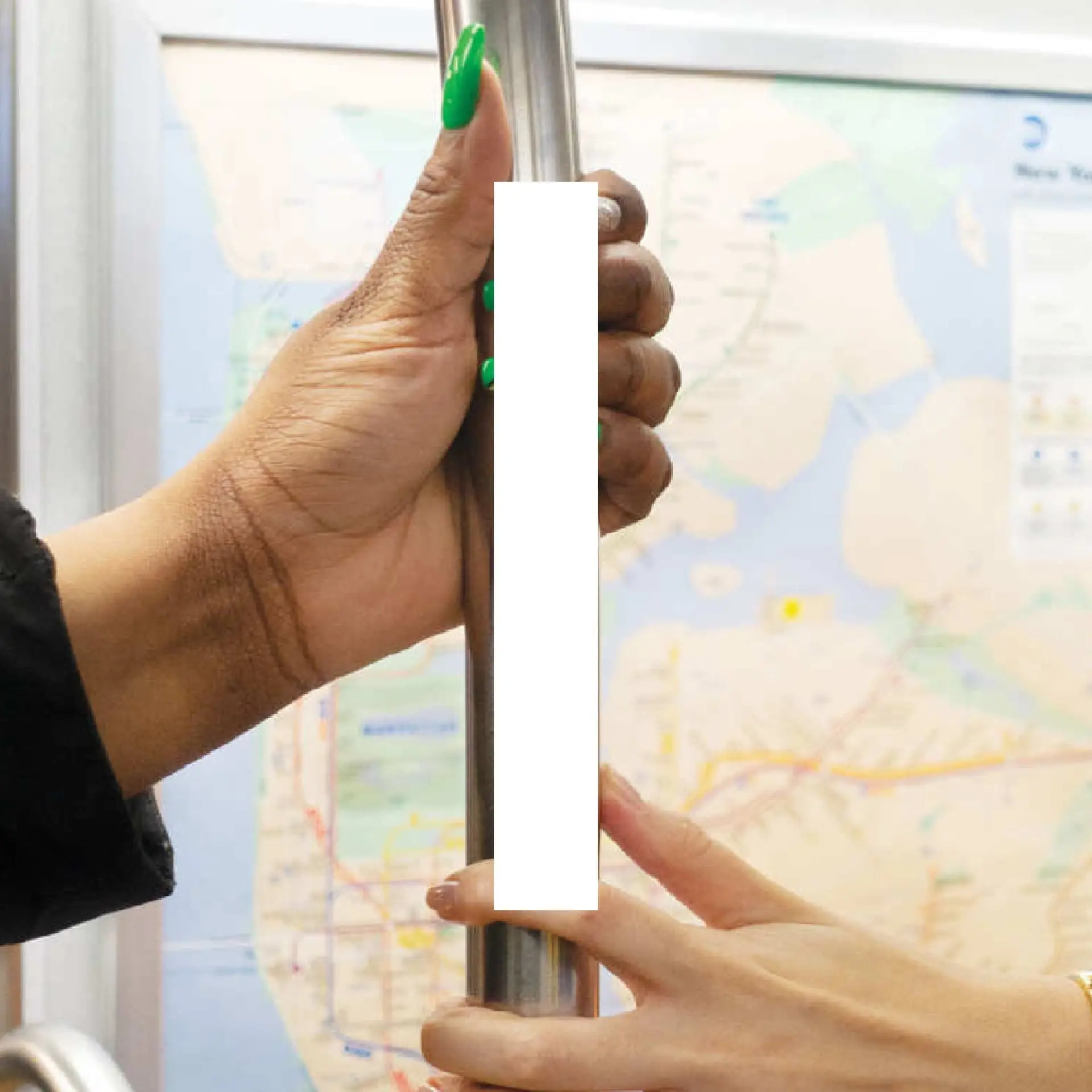 Book spread — green nails, subway map