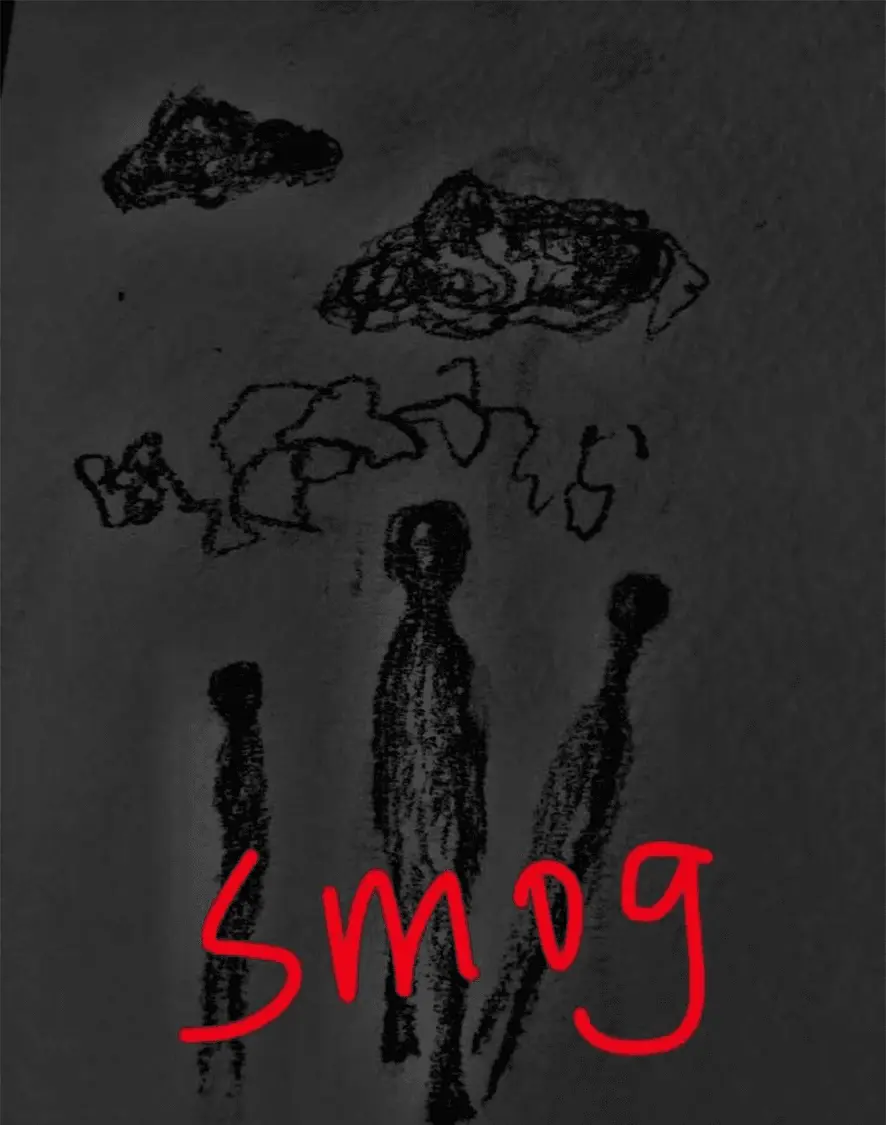 Black and white expression of smog discomfort